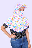 Sun protection cap scarf with pompom + Kaftaan combo (butterfly)
