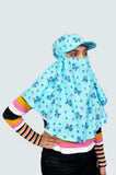Sun protection cap scarf combo(Blue Flower +Navy Blue)without pom