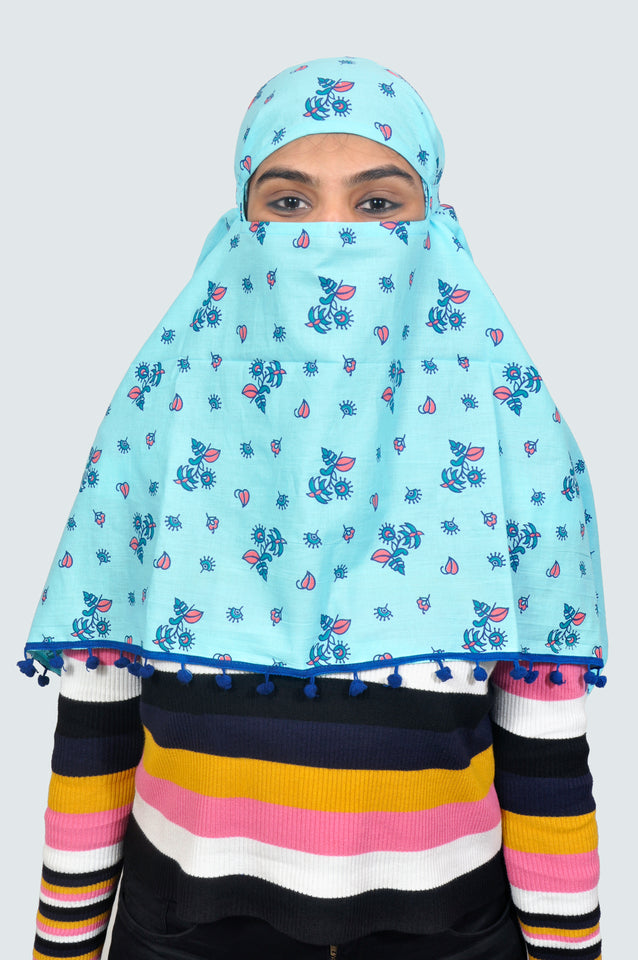 Sun protection scarf with gloves (Blue)