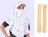 Sun protection cap scarf with gloves (Flower) without pompom