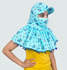 Sun Protection Cap scarf (blue)with pom