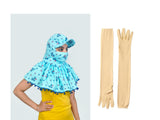 Sun protection cap scarf with gloves(blue)with pom