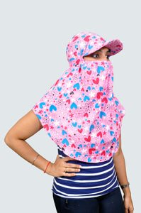 Sun protection cap scarf combo(yellow+pink)without pom