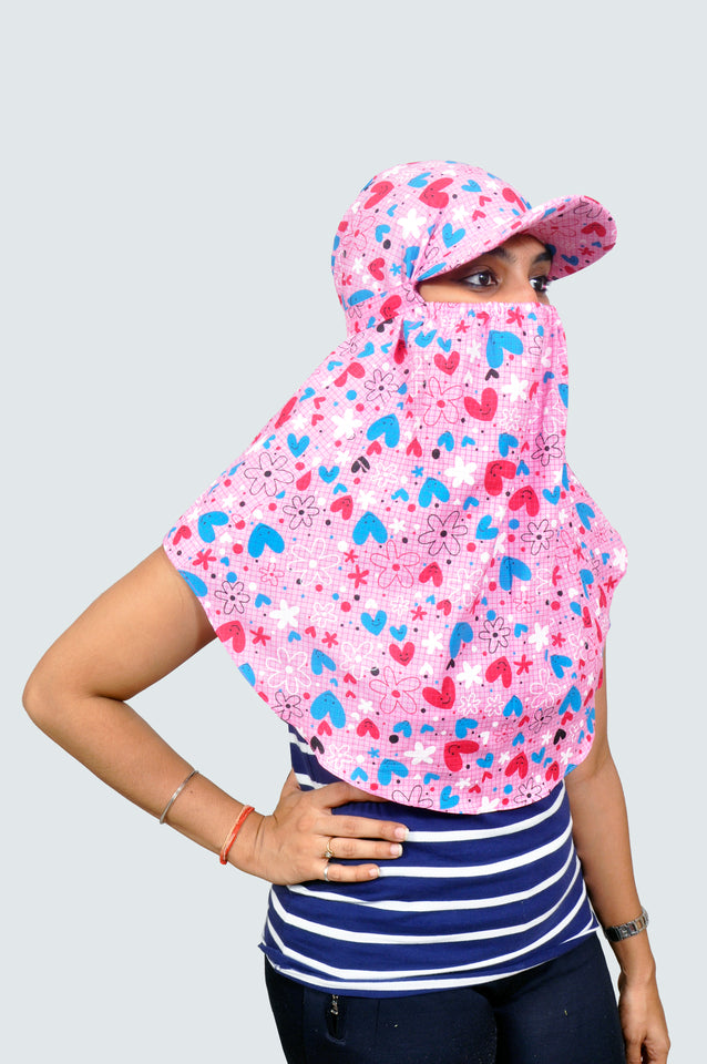 Sun protection cap scarf combo(yellow+pink)without pom