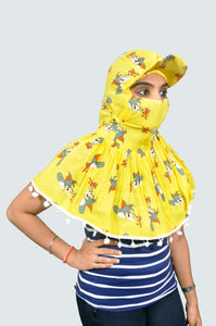 Sun protection cap scarf(yellow+pink)with pom