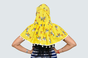 Sun protection cap scarf(yellow)with pom