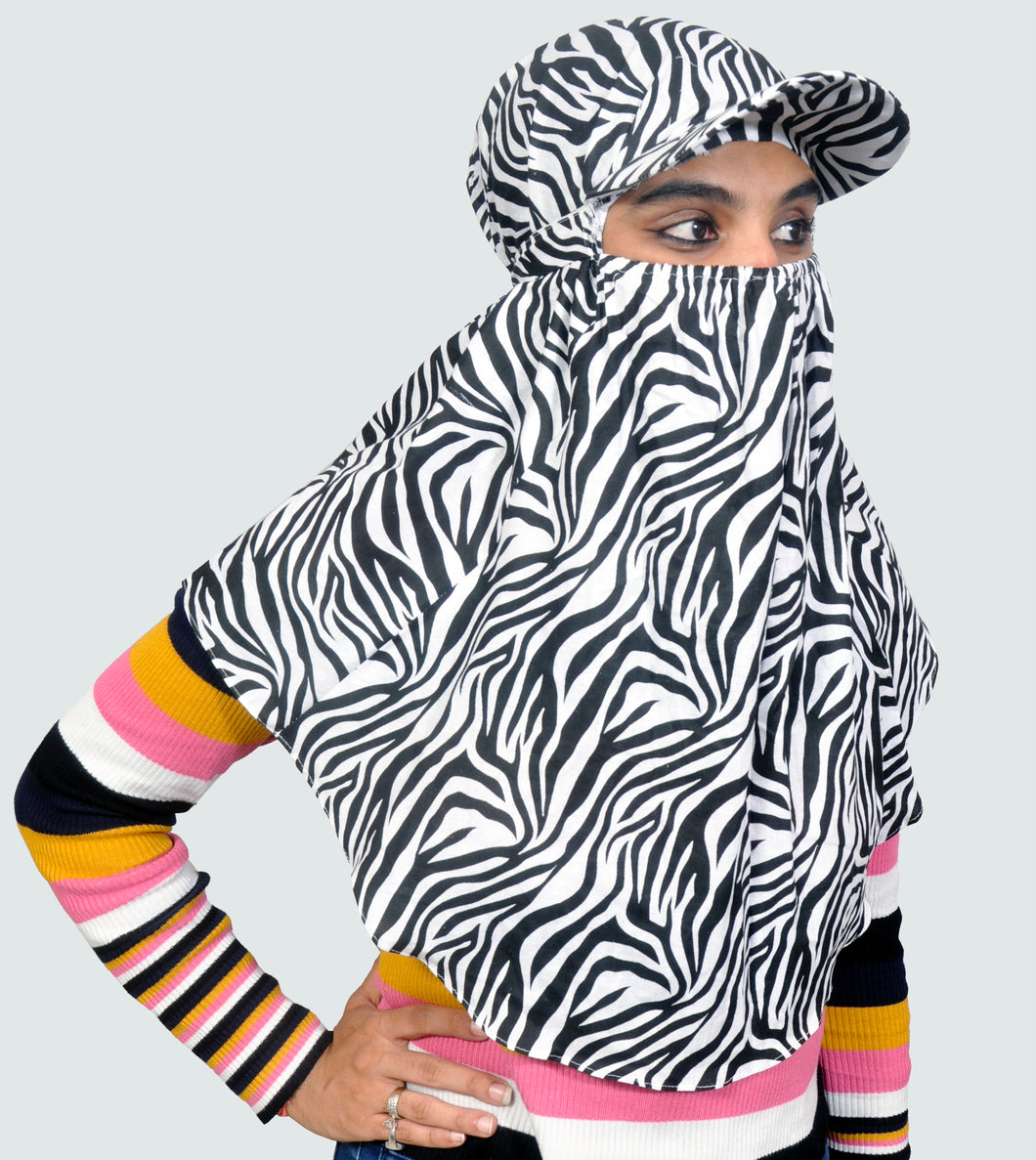 Sun protection cap scarf (Zebra) without pom