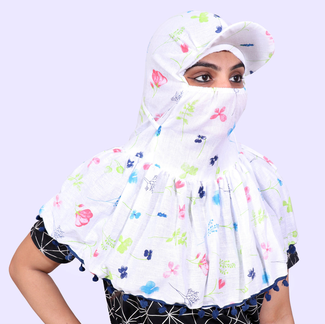 Sun Protection Cap scarf(Flower)with pom